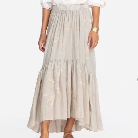 Johnny Was Workshop Joelle Embroidered Beige High-Low Maxi Skirt Size Small - Picture 1 of 5